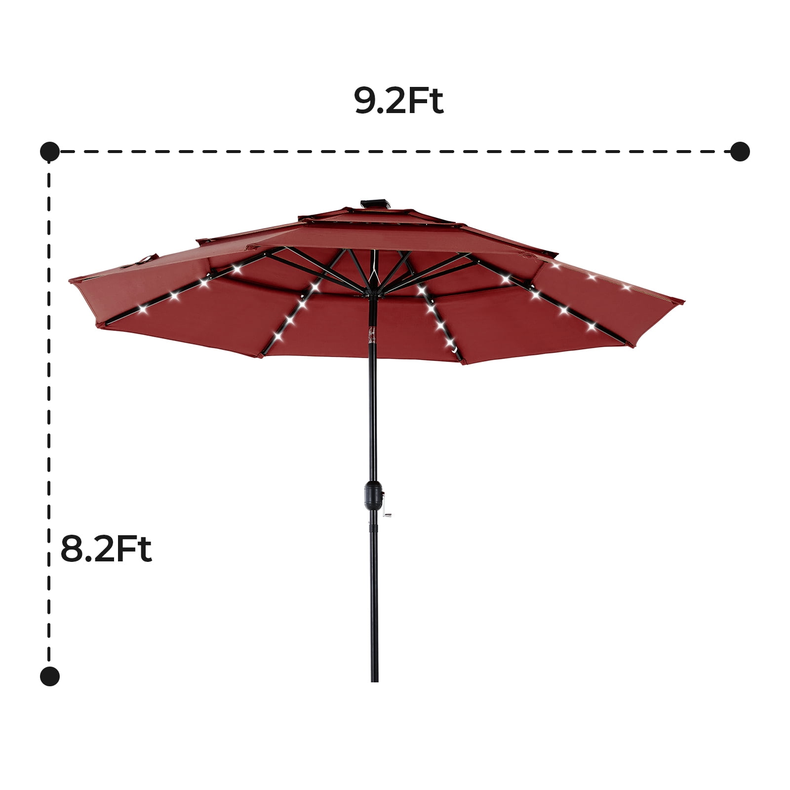Alvantor 10Ft Solar Patio Umbrella with 32 LED Lights, 3-Tier Vented Outdoor Table Umbrella with Push Button Tilt and Crank, UPF 50+ UV Protection