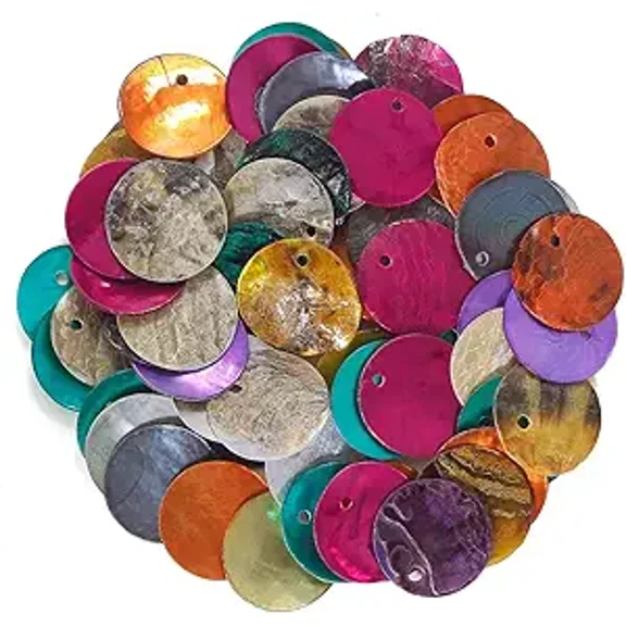 Bocar Shell Beads 150pcs Natural 15mm Flat Round Mussel Shell Coin Drop Charm Beads with Iridescent Back for Handcraft Jewelry Making(DIY_1023_Mix-15mm)