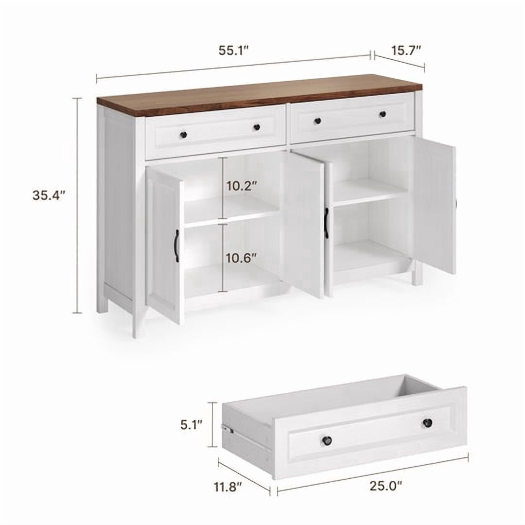 Aiho Storage Cabinet with Drawers, Kitchen Freestanding Floor Cabinet with Doors, 15.7 x 55.1 x 35.3 Inches, Adjustable Shelf, for Kitchen, Living Room, Kitchen- Retro Desktop