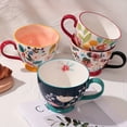 thumbnail image 2 of Colorful, large-capacity, hand-painted floral ceramic mug | Reusable coffee cup with handle, also suitable as a bowl for breakfast milk and yogurt.  An ideal gift for family and a must-have accessory, 2 of 15