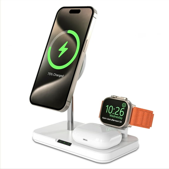 ShineFuture Wireless Charging Station, 3 in 1 Fast Desk Charging Station, Wireless Charger Stand for iPhone 16 15/14/13/12/11 Pro Max/X/Xs Max/8/8 Plus, AirPods 3/2/pro, apple Watch Series 9-2/SE