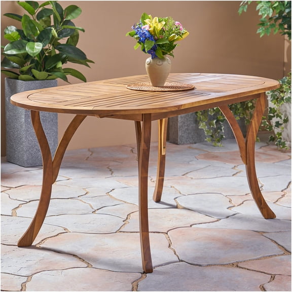 JERFIT 70-inch Outdoor Acacia Wood Dining Table with Teak Finish, Oval Patio Table for Garden, Backyard