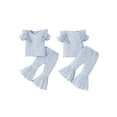 thumbnail image 3 of Girls Summer 2PCS Pants Sets Short Sleeve Ruffle Tops Solid Color Flared Pants Sets, 3 of 10