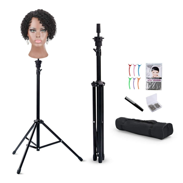 Reinforced Wig Stand Tripod Mannequin Head Stand, Adjustable Wig