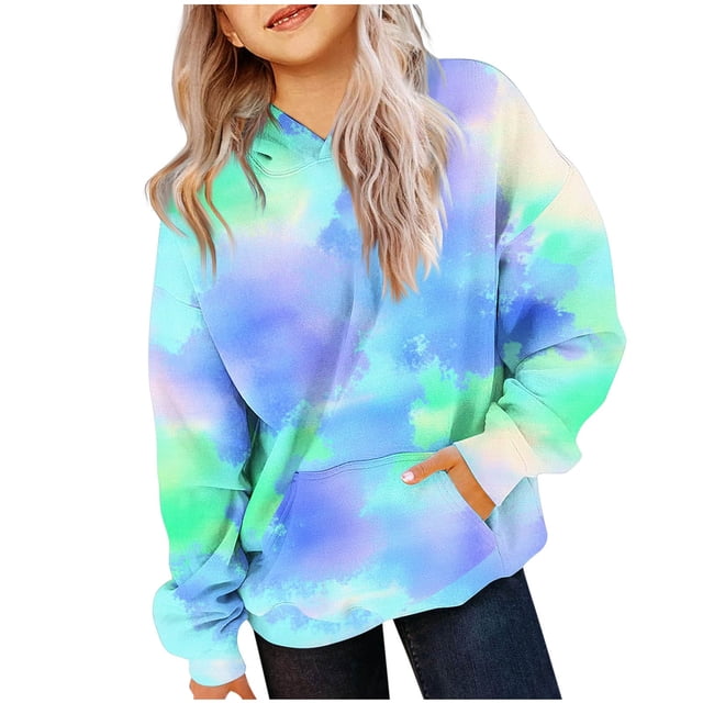 LOVZFMLL Chandail à Capuche pour Filles Coloré Décontracté Mode Manches Longues avec Poche Chandail Printemps Automne 9-10 Ans