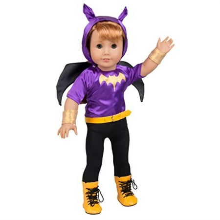 Dress Along Dolly Batgirl Inspired Doll Outfit 6pcs Superhero Halloween Costume for American Girl and 18 Inches Doll