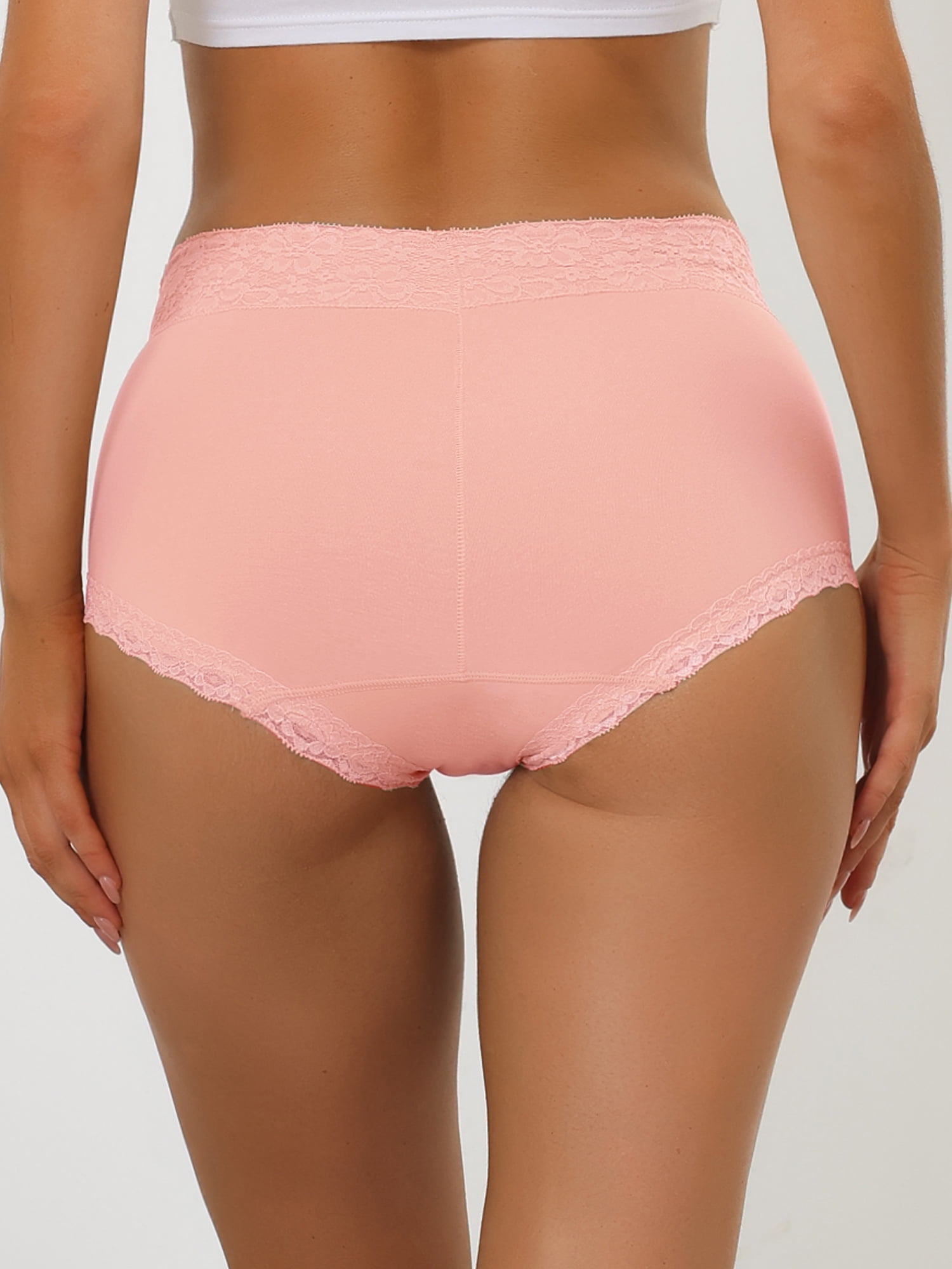 DARING DIVA Women's Cotton High-Lace Trim Tummy Full Coverage Brief Panties XL Pink