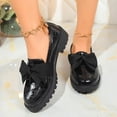 thumbnail image 4 of Womens Platform Loafers with Satin Bow, Crocodile Embossed Patent PU Slip On Shoes with Chunky Sole, Black Casual Shoes,Size 6.5, 4 of 8
