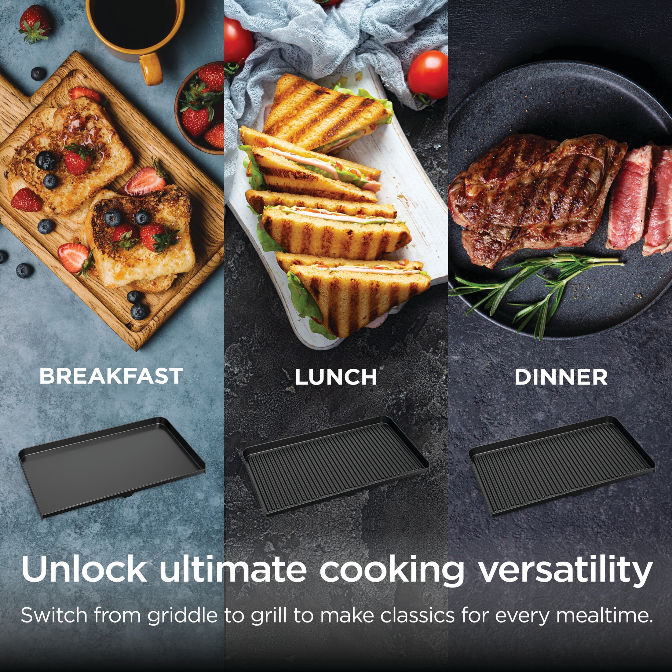 Ninja Sizzle Pro XL 8-Serving Electric Indoor Griddle & Grill, 20-Inch Plates, Edge-to-Edge Heating, GX101, Silver
