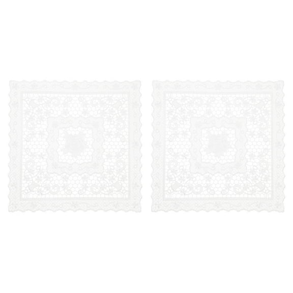 2Pack Retro Lace Placemat 12x12-in Square Embroidered Table Place Mats French Crochet Doilies Coasters Cup Mat for Home Wedding, White
