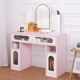 thumbnail image 2 of Hironpal Vanity Desk with Arched Tri-folding Mirror and Lights, Makeup Dressing Table with Adjustable Brightness and Storage Space for Women Girls Gift, 2 of 7