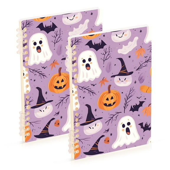 FORMRS 1-Subject Spiral Notebook 8" x 5" College Ruled 60 Refillable Sheet, 2 Pack, Purple Cute Halloween