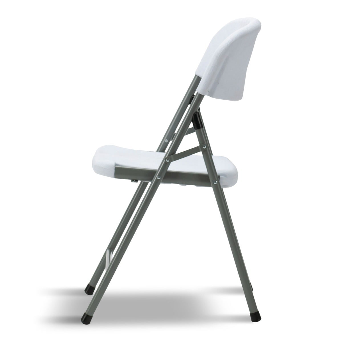 Titan Series Blow Molded White Plastic Folding Chair with Gray Frame - 4 Pack