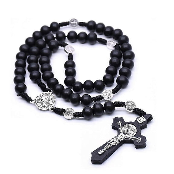 St Benedict Black Wood Rosary,Natural Wooden Bead Beads