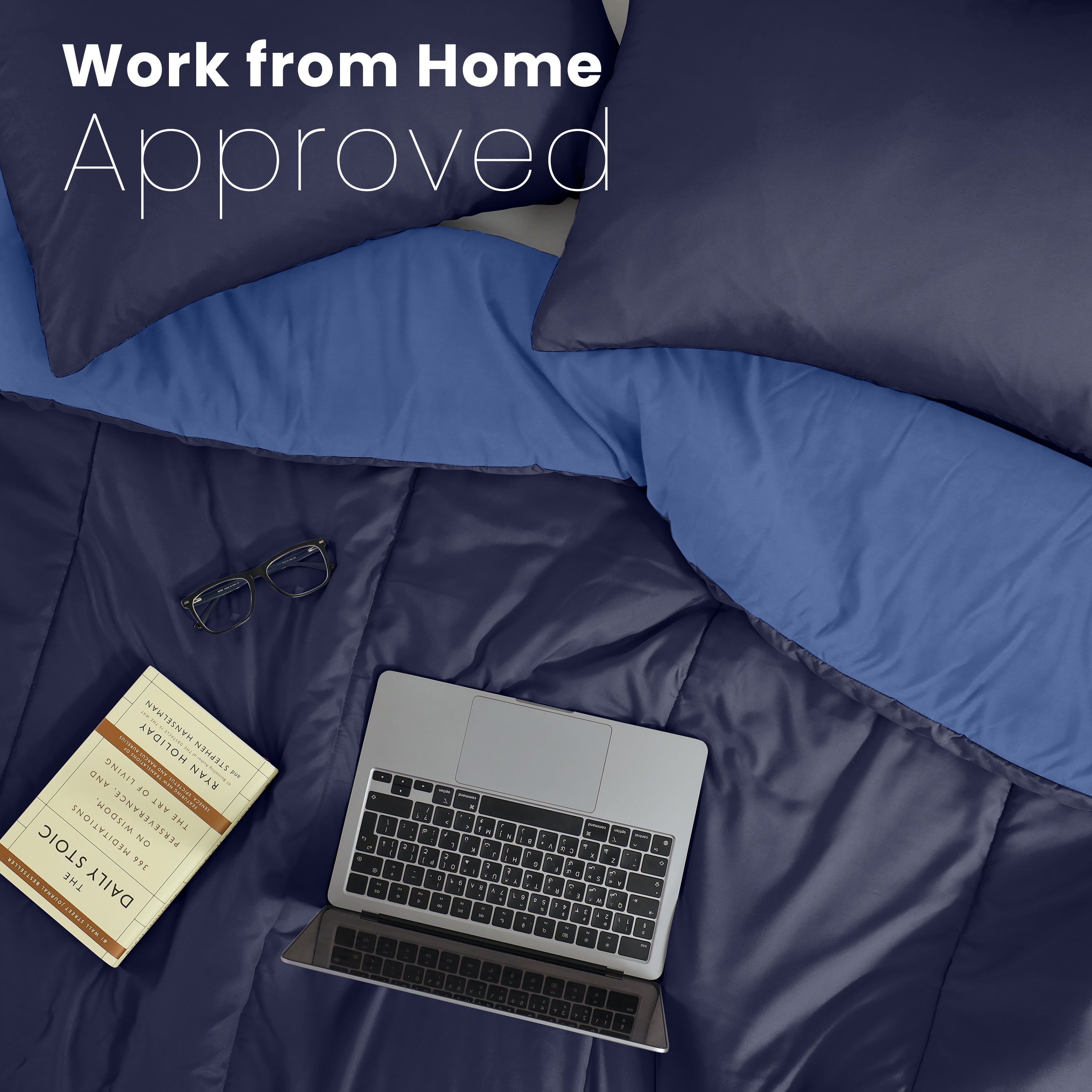 Martex 3-Piece Reversible Comforter Set, King, Super Soft Lightweight Microfiber Bedding Set, Navy/Ceil Blue