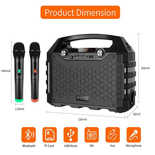 Hotec 64 Channel Dual UHF Wireless Microphone System Mixer Over PA 16 Hours Continuous Use Home Business Meeting Long Distance 150-200Ft Karaoke Church Speaker H-K26 Karaoke Machine For DJ 