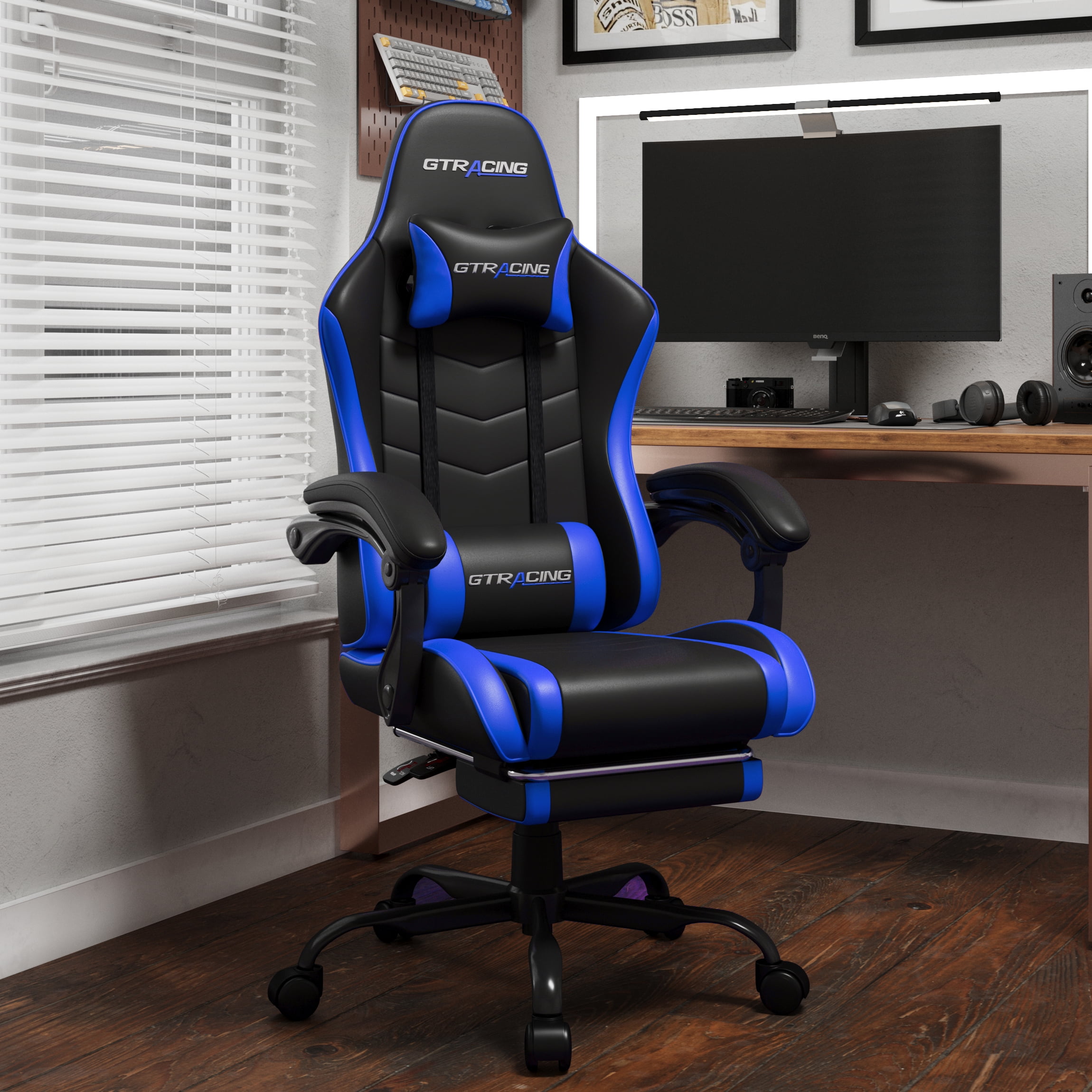 GTRACING GTWD-200 Ergonomic Gaming Chair with Adjustable Pillows and Footrest, Gaming chair with retractable footrest