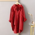 thumbnail image 2 of nerohusy Women's T-Shirts Cotton Linen,Women's Cotton Linen Shirt 2025 Summer High Low Button Down Solid Color Blouse Oversized Long Shirts Long Sleeve Tunic Tops Red,XXXXL, 2 of 3