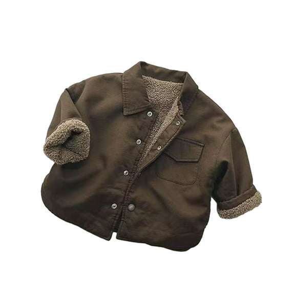LYMAYTER Boys Girls Warm Jacket for Kids Baby Fleece Shirts Outerwear Toddler Lapel Padded Shirts Coats 1-8 Years