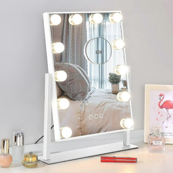 Vanity Mirror With Lights,makeup Mirror With Lights,3 Color Lighting Modes Detachable 10x Magnification Mirror Touch Control,14.6inches (white)