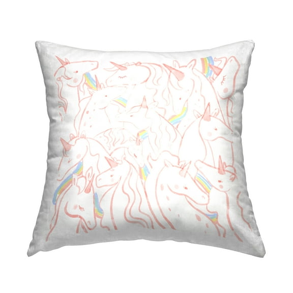 Stupell Industries Pastel Magical Unicorn Rainbow Pink Kids Pattern Design by Daphne Polselli Throw Pillow