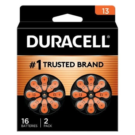 Duracell EasyTab 13 Hearing Aid Batteries, Size 13 - Orange, 16 Pack