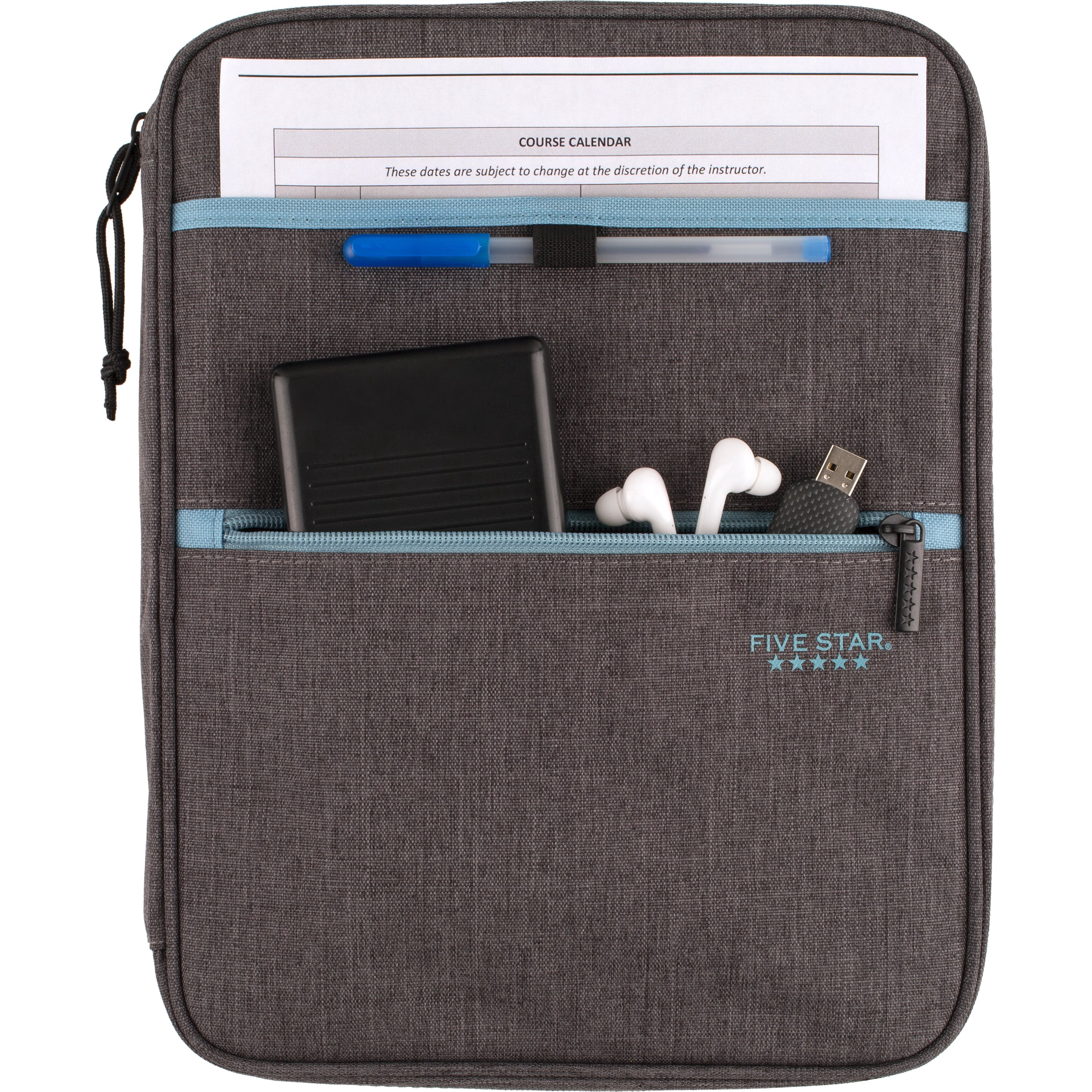 Five Star Zipper Binder, 1 Inch 3-Ring Binder, Carry-All with Internal Pockets and Dividers, Gray/Teal
