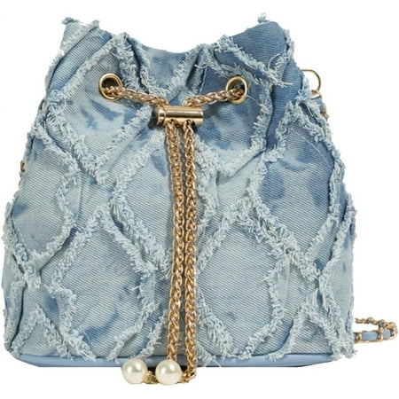 GZhLonKiMa Denim Bucket Bag Jean Purse for Women Denim Handbag Vintage Crossbody Bag Slouchy Hobo Bag Drawstring Handbag