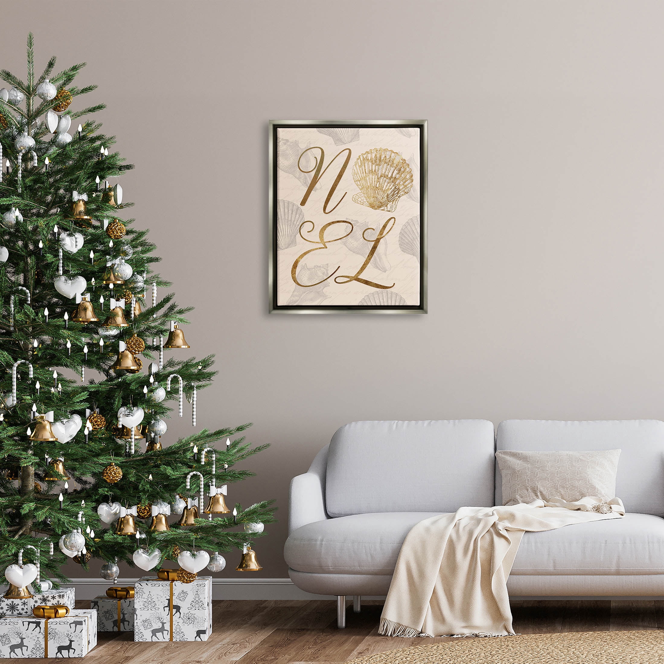 Noel Holiday Seashell Detail Holiday Graphic Art Luster Gray Framed Art Print Wall Art