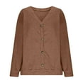 thumbnail image 4 of EchfiProm Womens Khaki Tops Relaxed Fit V-Neck Fall Button down Long Sleeve Shirt for Ladies, 4 of 8