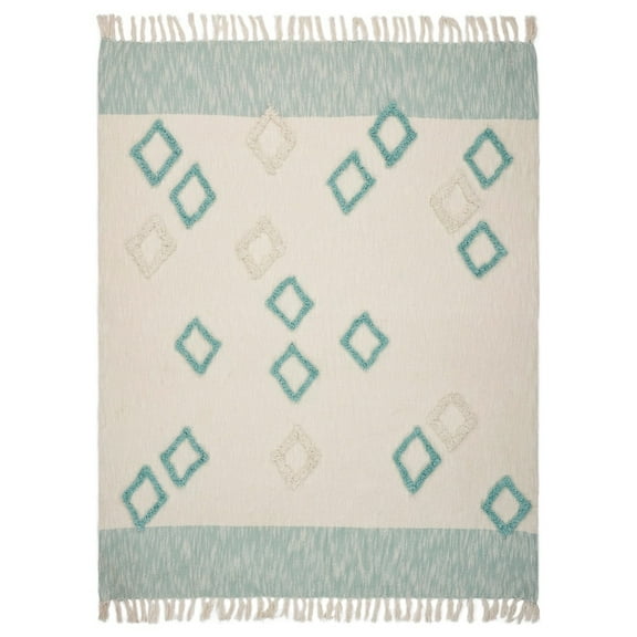 LR Home Sky Blue Diamond Ultra-Soft Shag with Fringe Throw Blanket, 50" x 60"