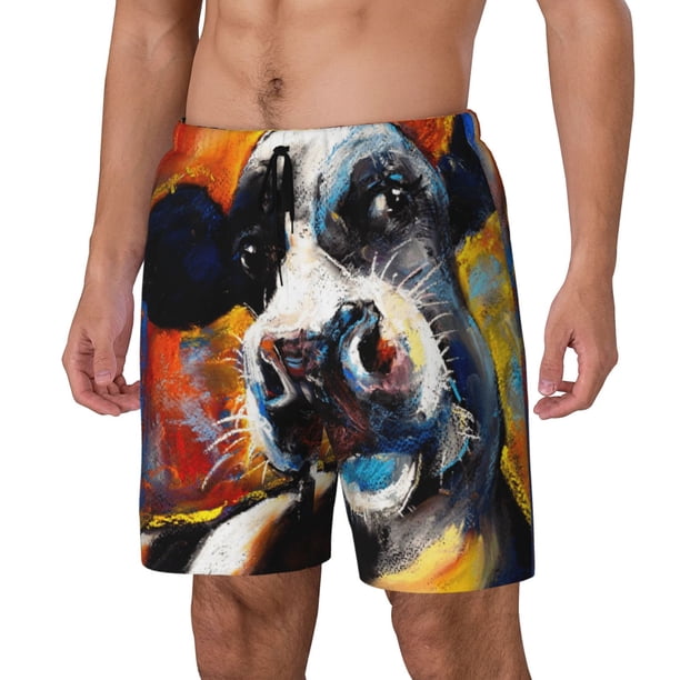 Balery Cow Bañador para hombre, shorts de playa de secado rápido con entrepierna y forro de compresión-Medium