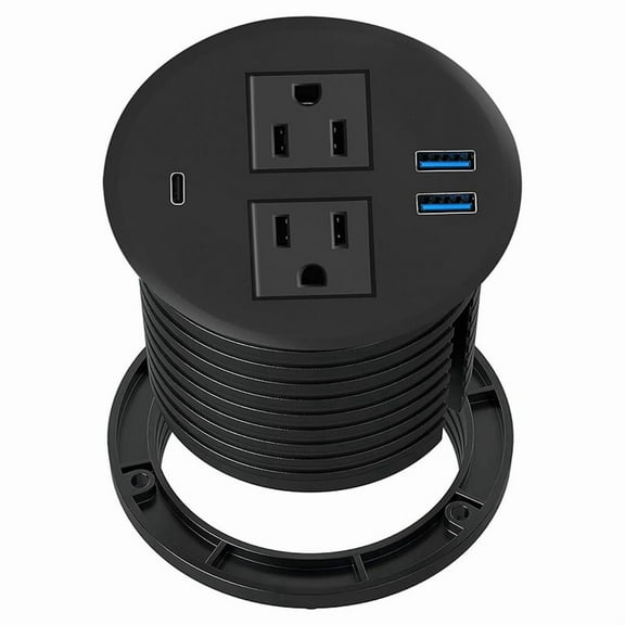 Power Grommet with USB for Desktop Desktop Power Data Outlet with 2 AC Outlets and 2 USB Ports Black US Plug 2USB 1PD