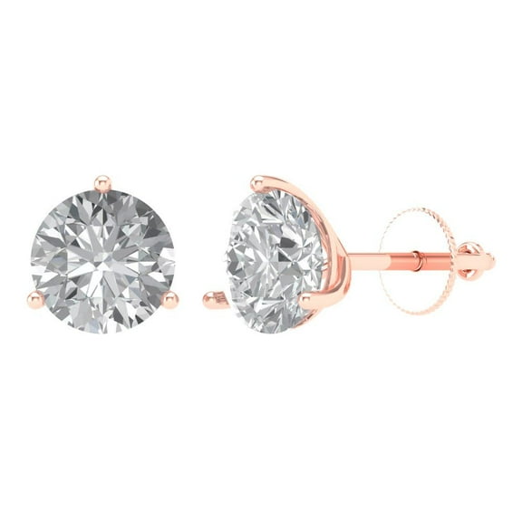 4 ct Screw-Back Stud Earrings for Women | 8.0mm Round Cut Simulated Diamond | 18K Rose Gold