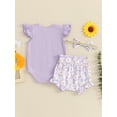 thumbnail image 5 of Musuos Baby Girls 3Pcs Summer Outfit 3 6 9 12 18Months Fly Sleeve Crew Neck Romper + Bow Front Shorts + Headband Set Cute Clothes, 5 of 10
