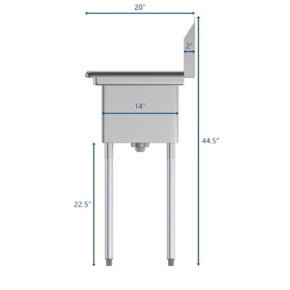 Koolmore 10x14x10 Left NSF Stainless Steel Kitchen Prep/Utility Sink in Silver