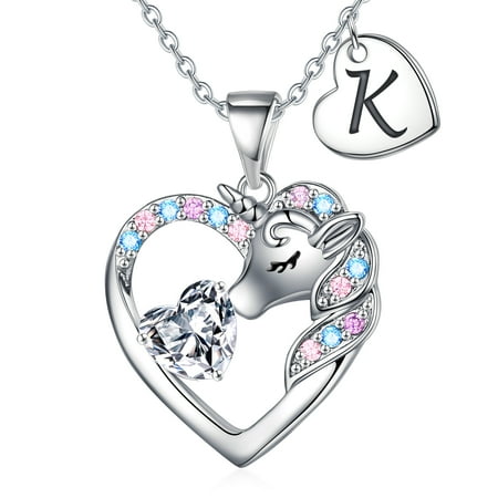 Turandoss Birthday Gifts for Girls - Initial K Heart Unicorn Necklace for Girls Kids Jewelry Unicorn Gift Initial Necklace 4 5 6 7 8 9 Year Old Girl Birthday Gifts