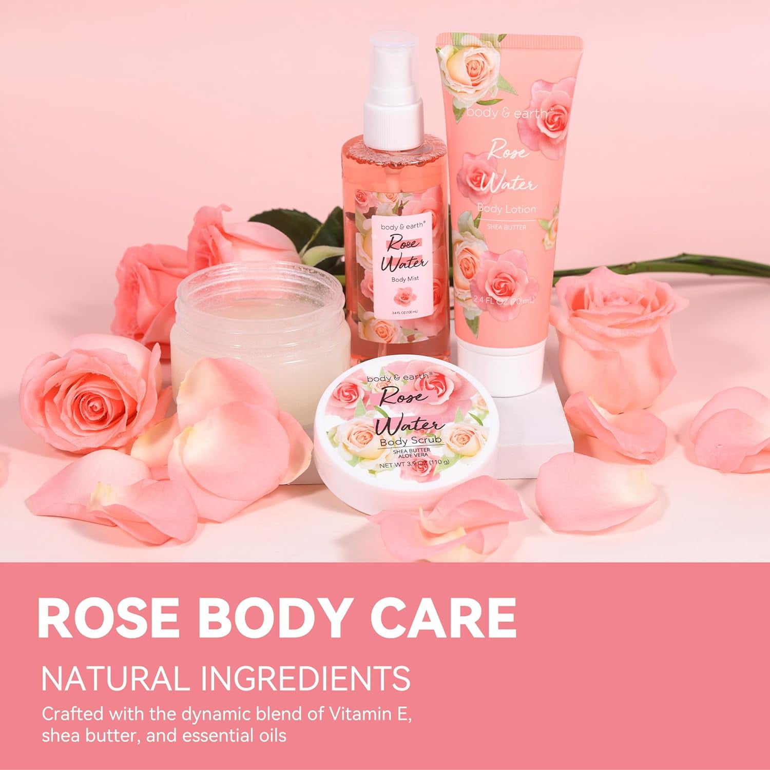 Body & Earth Spa Gift Sets Rose Scent Bath Gift for Women Mother's Day Birthday Gifts for Mom - Perfume, Body Lotion, Body Scrub