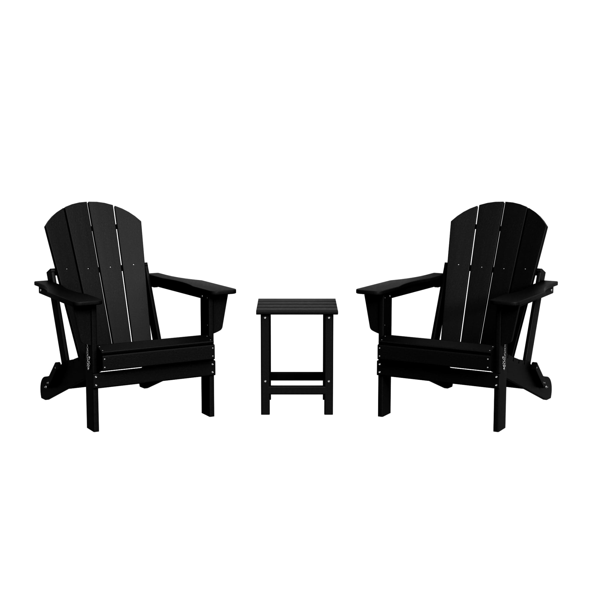 WestinTrends Malibu 3-Pieces Adirondack Chairs Set with Side Table, All Weather Outdoor Seating Plastic Patio Lawn Chair Folding for Outside Porch Deck Backyard, Black