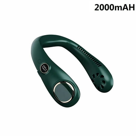 

New Leafless Hanging Neck Fan Usb Portable Digital Display Hanging Neck Fan Army Green/2000mAH