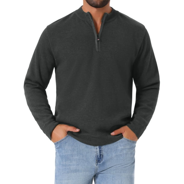 SUÉTER PULLOVER DE CUELLO ALTO PARA HOMBRE INSPIRE CHIC, COLOR SÓLIDO, CON CREMALLERA DE CUARTO, SUÉTER DE POLO DE PUNTO, TAMAÑO M, GRIS OSCURO