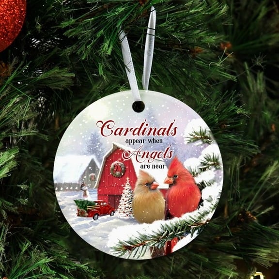 Ceremic Christmas Trees Ornaments, Christmas Tree Decoration, Cardinals Appear When Angels Are Near, Christmas Gifts, Decorative Hanging Ornaments - Circle, 1 Pcs
