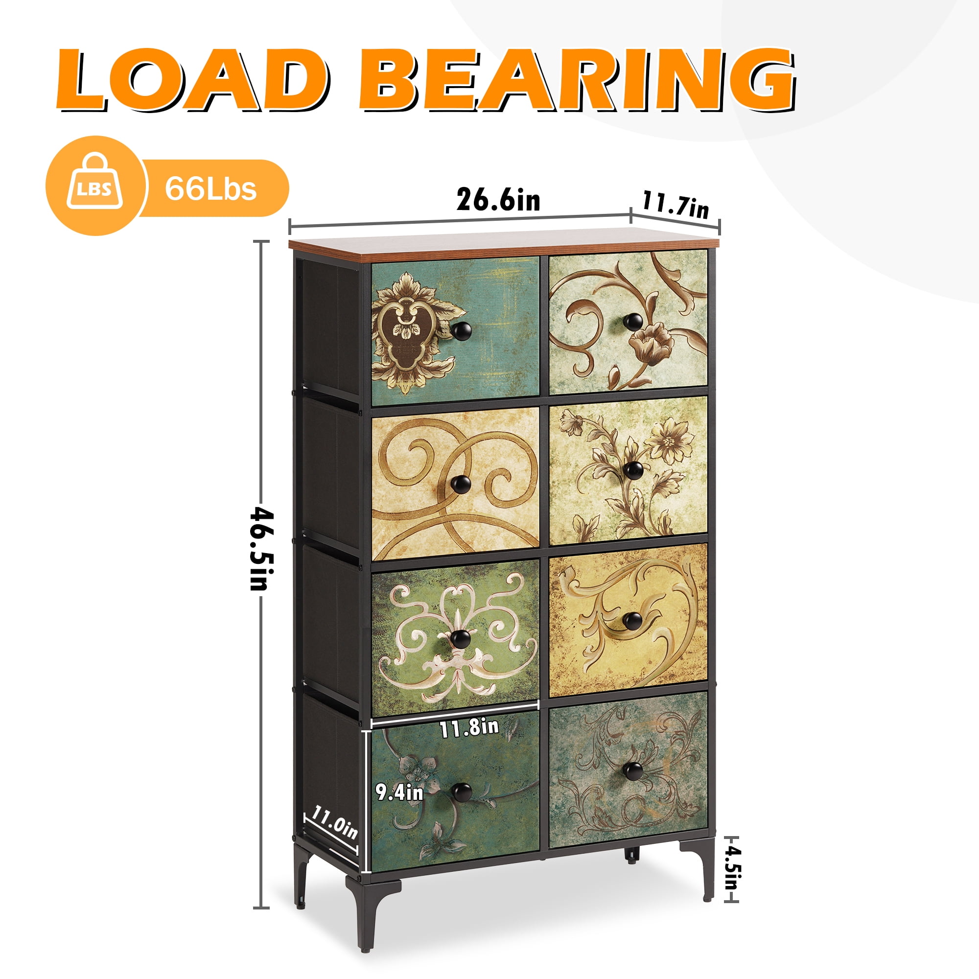 Tall Dresser for Bedroom, 8 Drawer Double Narrow Dresser, Lingerie Chest of Drawers for Bedroom, 46.5'' H X 26.6'' W X 11.7'' D