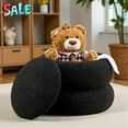 thumbnail image 2 of Tcbosik Teddy Velvet Macaron Ottoman with Storage, Black Plush Round Footrest & Extra Seat, 15" Dia x 11.8"H, Multi-Use Stool for Home, 300 lbs Weight Capacity, 2 of 7