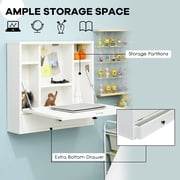 Topbuy Wall Mount Floating Desk Foldable Space Saving Laptop Workstation with Storage Drawer and Shelves White