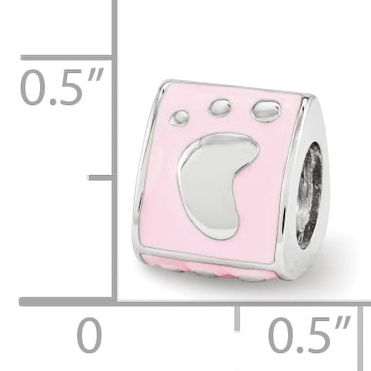 Reflection Beads QRS3479 Sterling Silver Reflections Pink Enamel 3-Sided Baby Footprint Bead