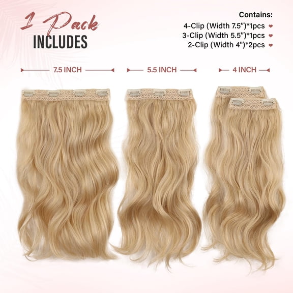 WEIF-Clip in Hair Extensions - 14 Inch Wavy Synthetic Hair Extensions Clip ins (Color:Light Blonde Mix Beige Blonde)