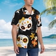 thumbnail image 6 of Uemuo Cat Skulls and Flowers Printed Regular Fit Short Sleeve Casual Hawaiian Shirt for Men,Aloha shirt,Tropical shirt,Floral print shirt,Vacation Beach shirt-XX-Large, 6 of 9