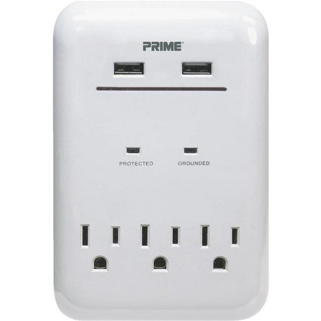 Chargeur 125 V 3 Prises & 3.4A 2-USB avec Protection contre les Surtensions, Blanc