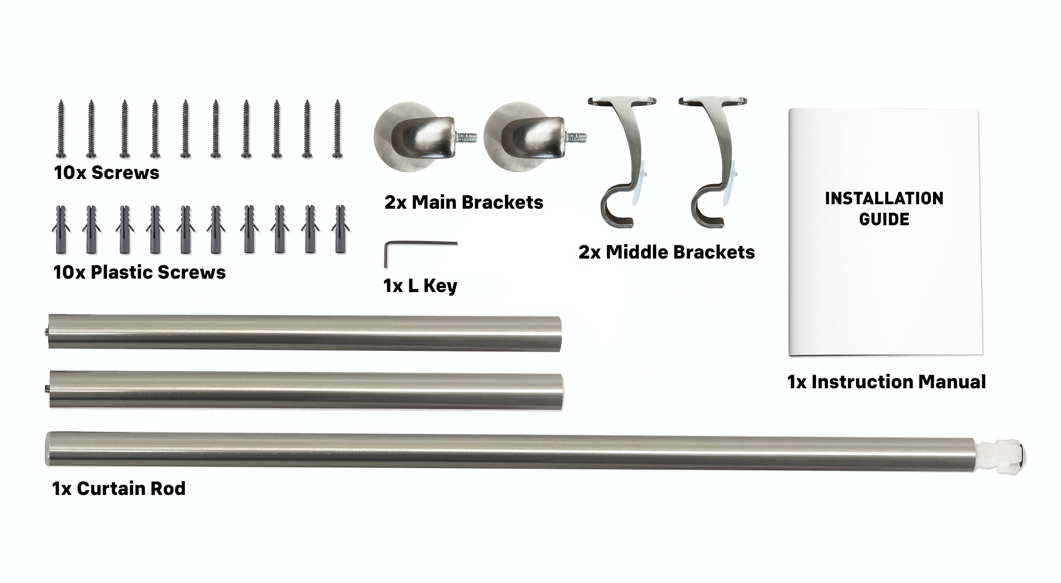 THD Wrap Around Room Darkening Grommet Curtain Rod & Bracket Set - Adjustable Telescoping Curtain Rod - Sturdy Pipe 1" Diameter for Heavy Blackout Drapes - 86" to 144" Inch - Silver/Nickel